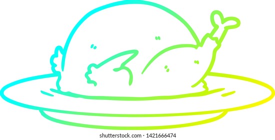 cold gradient line drawing cartoon cooked turkey