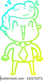 cold gradient line drawing of a cartoon excited man