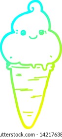 dibujo de línea de degradado frío de un helado de dibujos animados