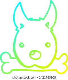 cold gradient line drawing of a cartoon dog with bone