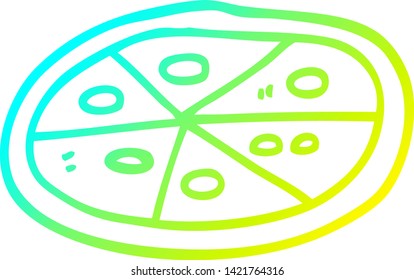 dibujo de línea de gradiente frío de una pizza de dibujos animados