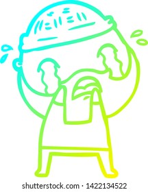 dibujo de línea de gradiente frío de un hombre barbudo de caricatura llorando