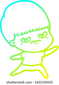 cold gradient line drawing of a cartoon angry boy