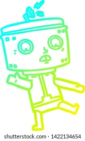 cold gradient line drawing of a cartoon robot