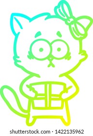dibujo de línea de degradado frío de un gato de dibujos animados