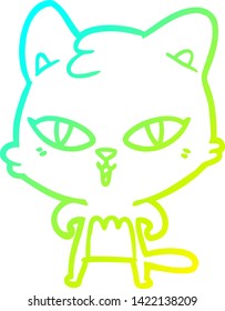 cold gradient line drawing of a cartoon cat