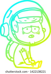cold gradient line drawing of a cartoon tired astronaut