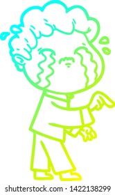cold gradient line drawing of a cartoon man crying