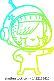 cold gradient line drawing of a cartoon crying astronaut girl