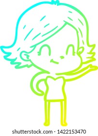 cold gradient line drawing of a cartoon friendly girl