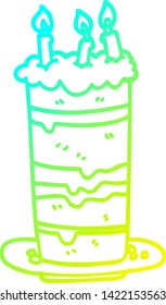 cold gradient line drawing of a cartoon birthday cake