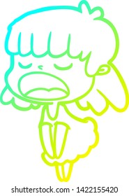 cold gradient line drawing of a cartoon woman talking loudly