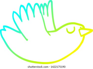 cold gradient line drawing of a cartoon flying bird