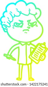 cold gradient line drawing of a cartoon angry man