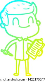 cold gradient line drawing of a cartoon friendly man