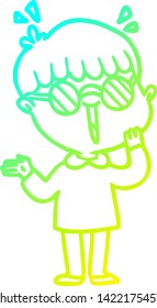 cold gradient line drawing of a cartoon boy realizing something amazing