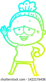 dibujo en línea de gradiente frío de una anciana feliz
