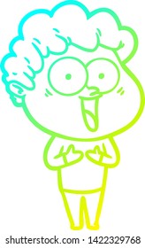 cold gradient line drawing of a cartoon happy man