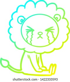 dibujo de una línea de gradiente frío de un león llorando caricatura