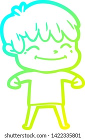 cold gradient line drawing of a cartoon happy boy