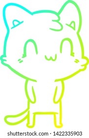 cold gradient line drawing of a cartoon happy cat