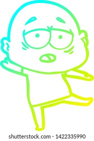 dibujo de línea de gradiente frío de un hombre calvo cansado de la caricatura
