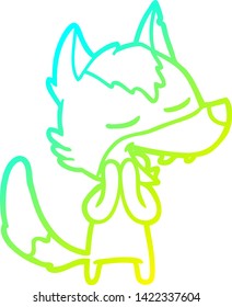 dibujo de una línea de gradiente frío de un lobo de dibujos animados riendo