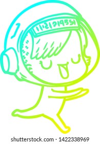 cold gradient line drawing of a cartoon astronaut woman
