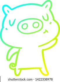 cold gradient line drawing of a cartoon content pig