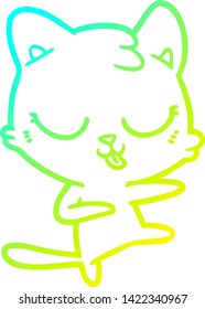 cold gradient line drawing of a cartoon cat hissing