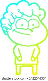 dibujo de una línea de degradado frío de un hombre feliz de caricatura