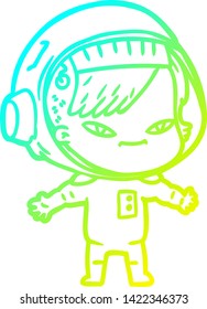 cold gradient line drawing of a cartoon astronaut woman