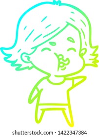 cold gradient line drawing of a cartoon girl pulling face