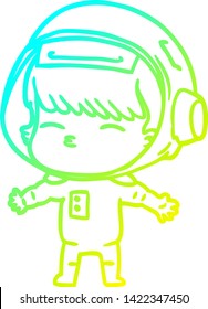 cold gradient line drawing of a cartoon curious astronaut