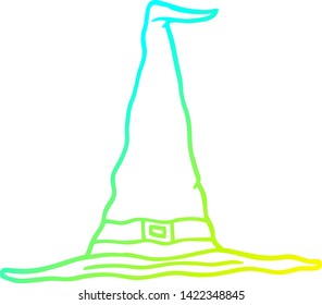 cold gradient line drawing of a cartoon witch hat