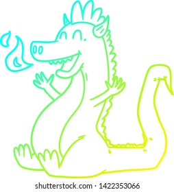 cold gradient line drawing of a cartoon happy dragon