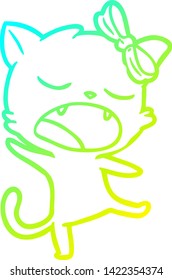 dibujo de línea de degradado frío de un gato cantante de dibujos animados