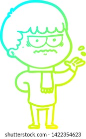 cold gradient line drawing of a cartoon annoyed man