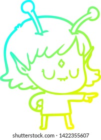 dibujo de línea de gradiente frío de una chica alienígena