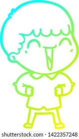 cold gradient line drawing of a cartoon happy man