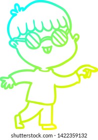 cold gradient line drawing of a cartoon boy wearing spectacles