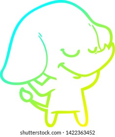 cold gradient line drawing of a cartoon smiling elephant