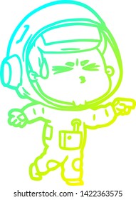 cold gradient line drawing of a cartoon stressed astronaut
