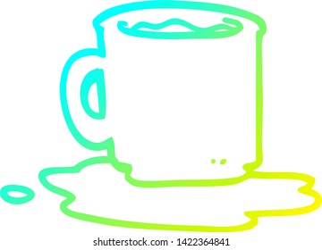 dibujo de línea de gradiente frío de una caricatura de taza de té derramada