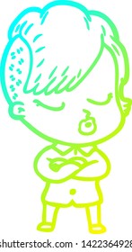 dibujo de una linea de gradiente frío de una caricatura de una chica bastante hipster