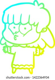 cold gradient line drawing of a cartoon whistling girl