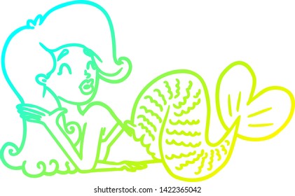 cold gradient line drawing of a cartoon mermaid