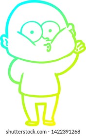 cold gradient line drawing of a cartoon bald man staring