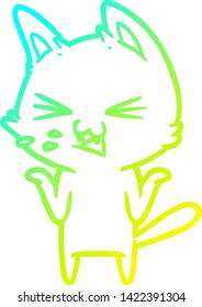 dibujo de línea de degradado frío de un gato de dibujos animados silbido
