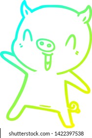 cold gradient line drawing of a cartoon pig dancing
